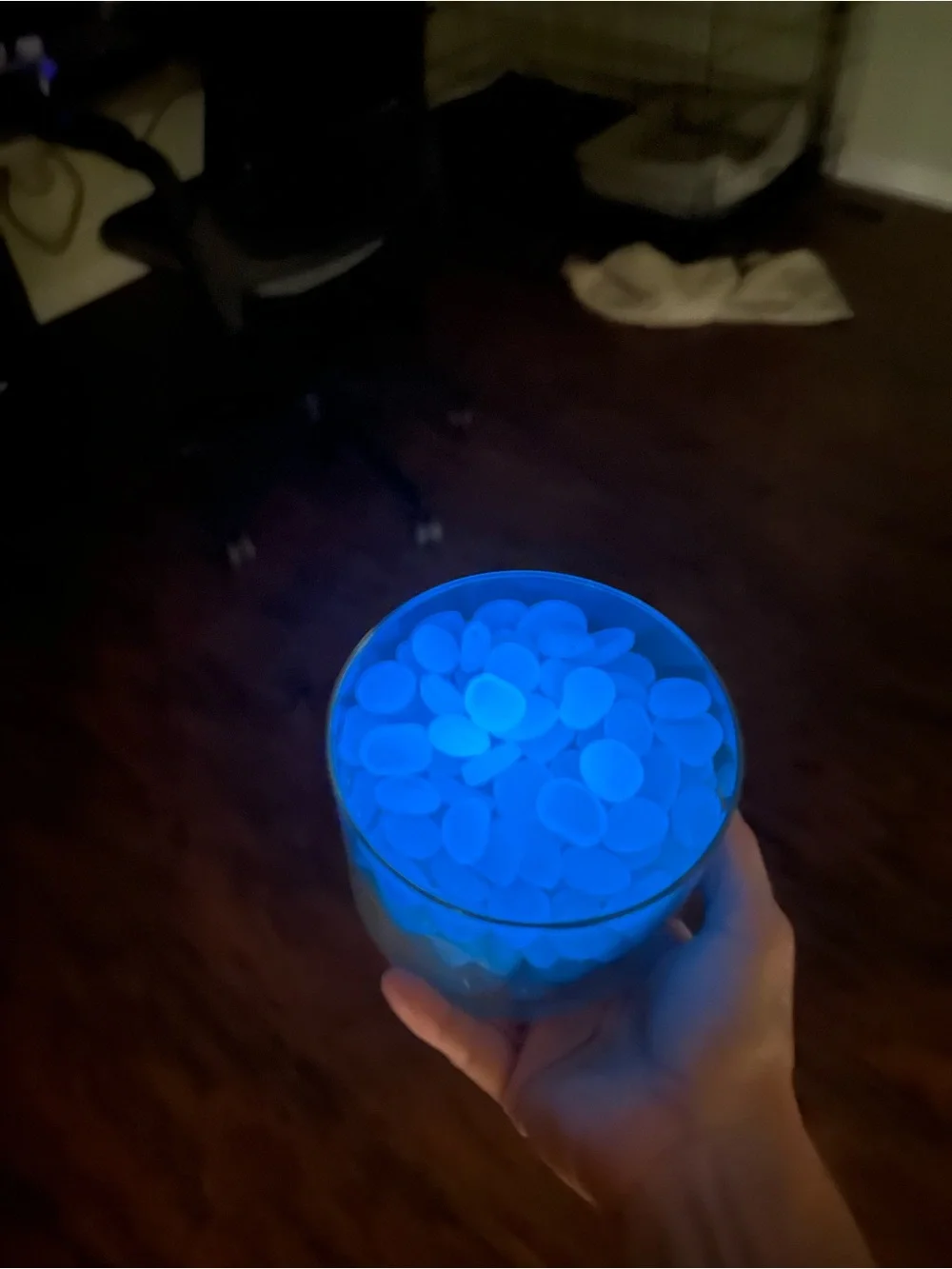One pound of Bright Turquoise blue plastic glow in the dark gem vase fillers
